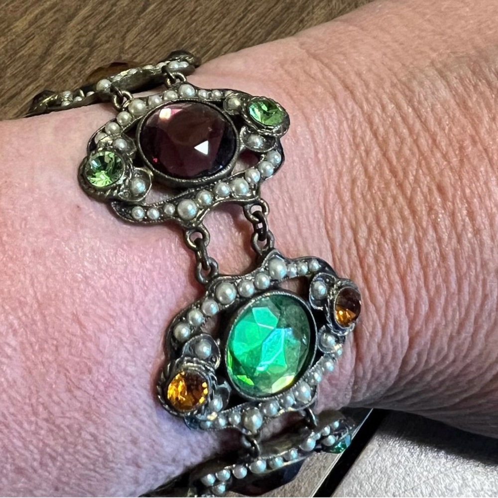 Vintage Ben-Amun Five Panel Rhinestone Bracelet